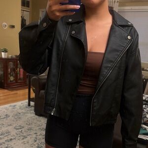 black faux leather jacket